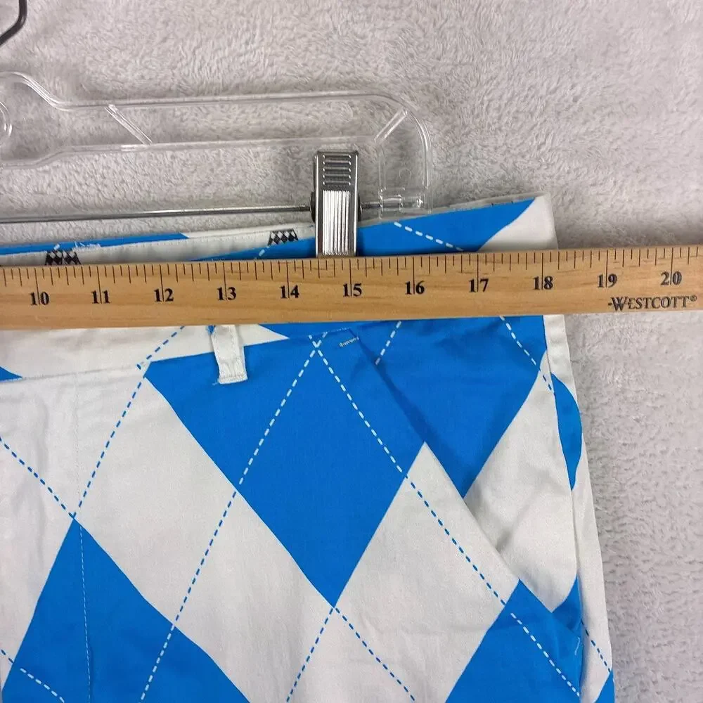 Royal and Awesome Shorts Mens 36 White Blue Argyle Preppy Golf Summer Outdoors
